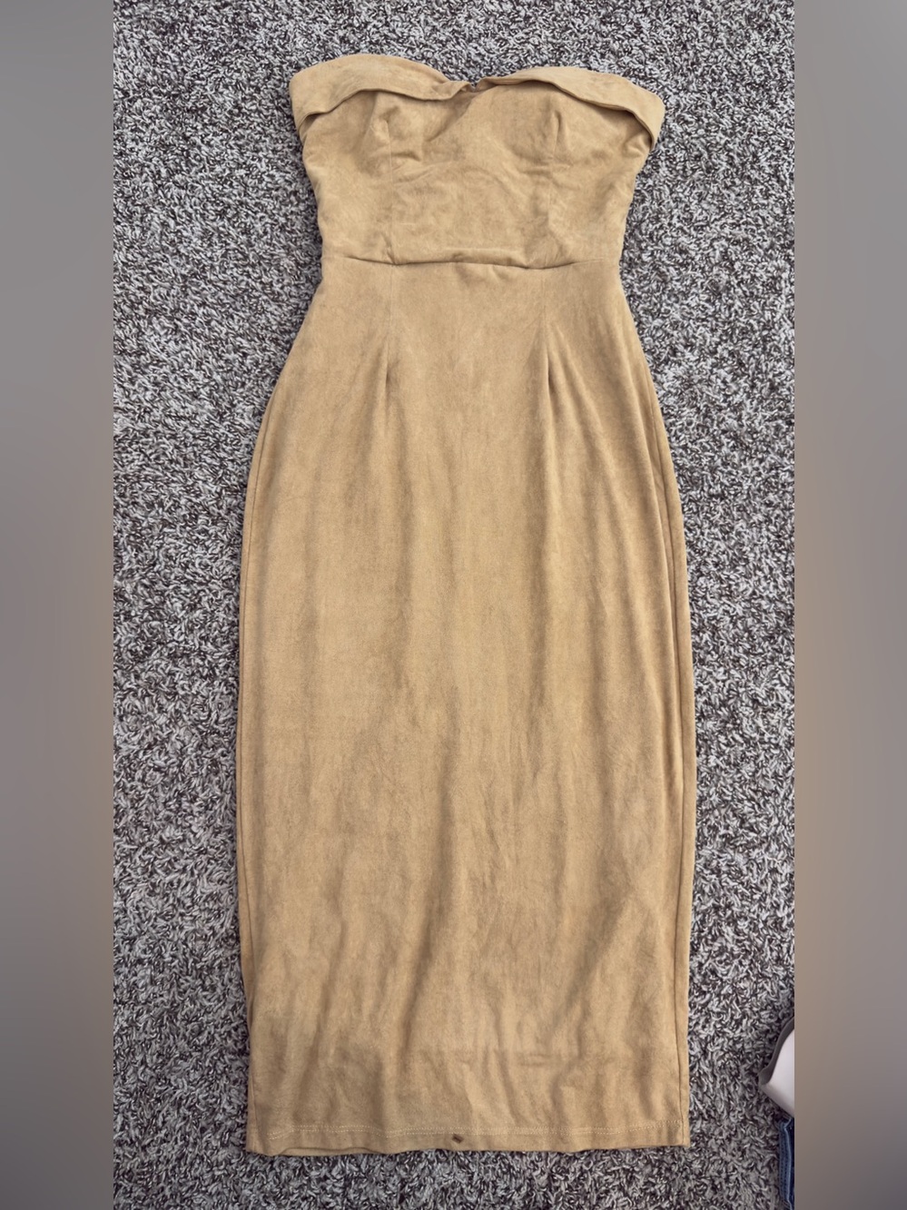 Hot Miami Styles Strapless Tan Suede Pencil Dress